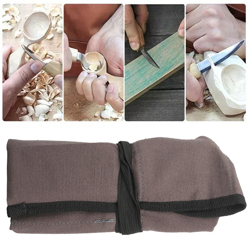 

New 5Pcs/Set DIY Carving Knife Woodcut Tools Kit With Bag Wood Carving Cutter Woodwork Sculptural Wood Handle Spoon