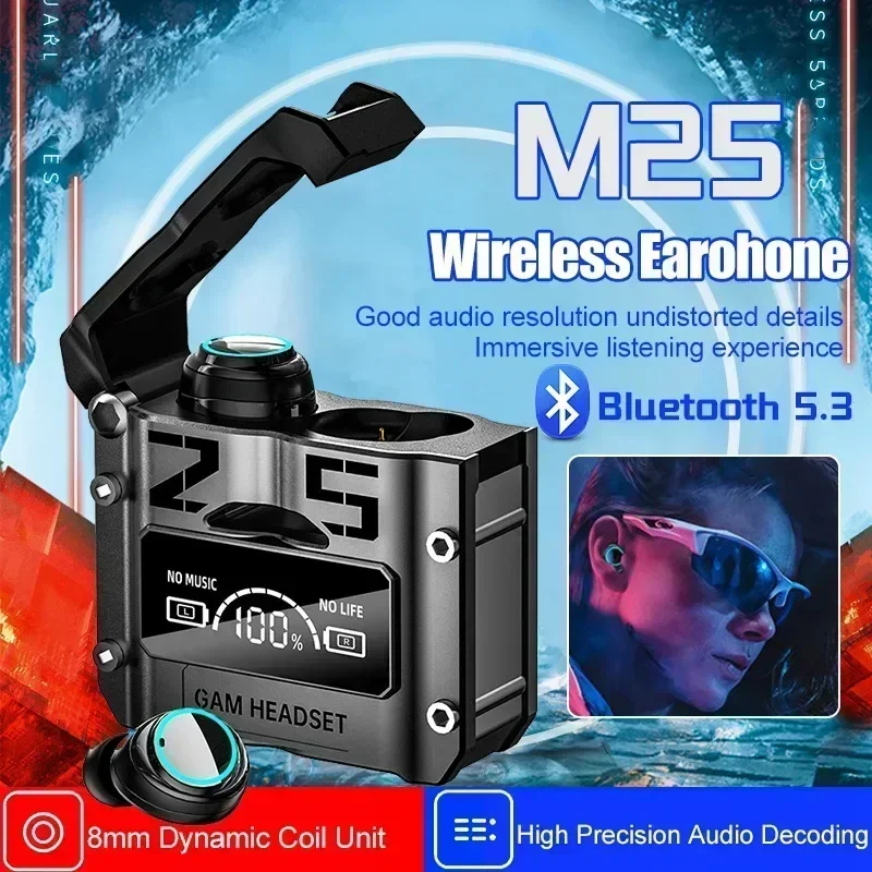 Беспроводные наушники M25 Bluetooth 5 3 TWS со светодиодным дисплеем стереогарнитура с