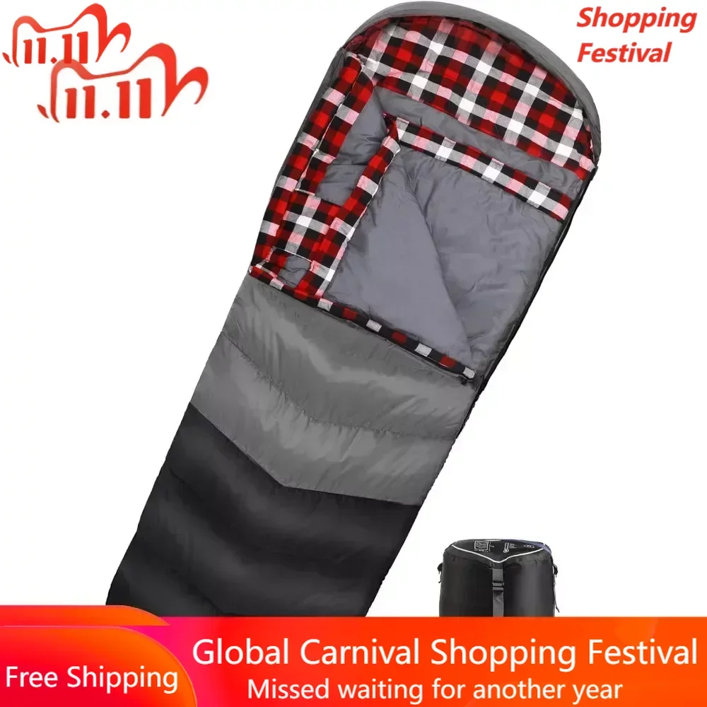 

Спальный мешок для взрослых, утолщенный теплый и удобный для кемпинга, 3-4 сезона, для холодной погоды, с компрессионным мешком