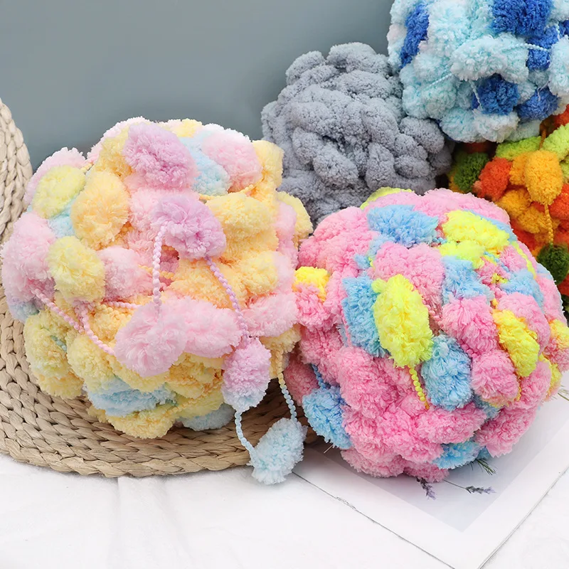 130g/ball Colorful Thick Yarn Soft PomPom Big Rainbow Yarn Cotton DIY Material Hand Knitting Crochet Yarn Eco-dyed Pompom Thread