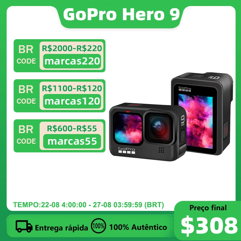 GoPro HERO9 Black Underwater Action Camera 5K 4K with Color Front Screen, Sports Cam 20MP Photos, Live Streaming Go Pro HERO 9