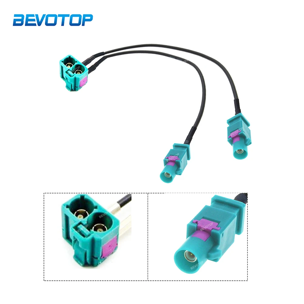 

BEVOTOP Dual FAKRA Splitter Cable 2 Male Plug to Twin Female Right Angle Jack Radio Antenna Adapter Pigtail for Car RG174 Cable