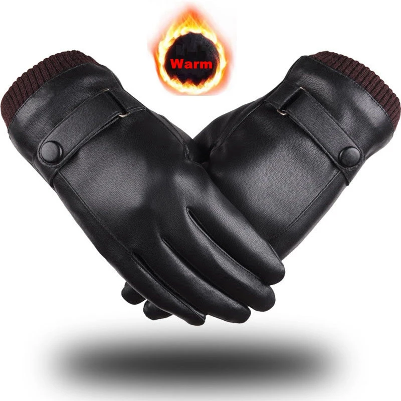

Перчатки мужские зимние из искусственной кожи, утепленные теплые Непродуваемые водонепроницаемые уличные мотоциклетные кожаные перчатки для сенсорных экранов