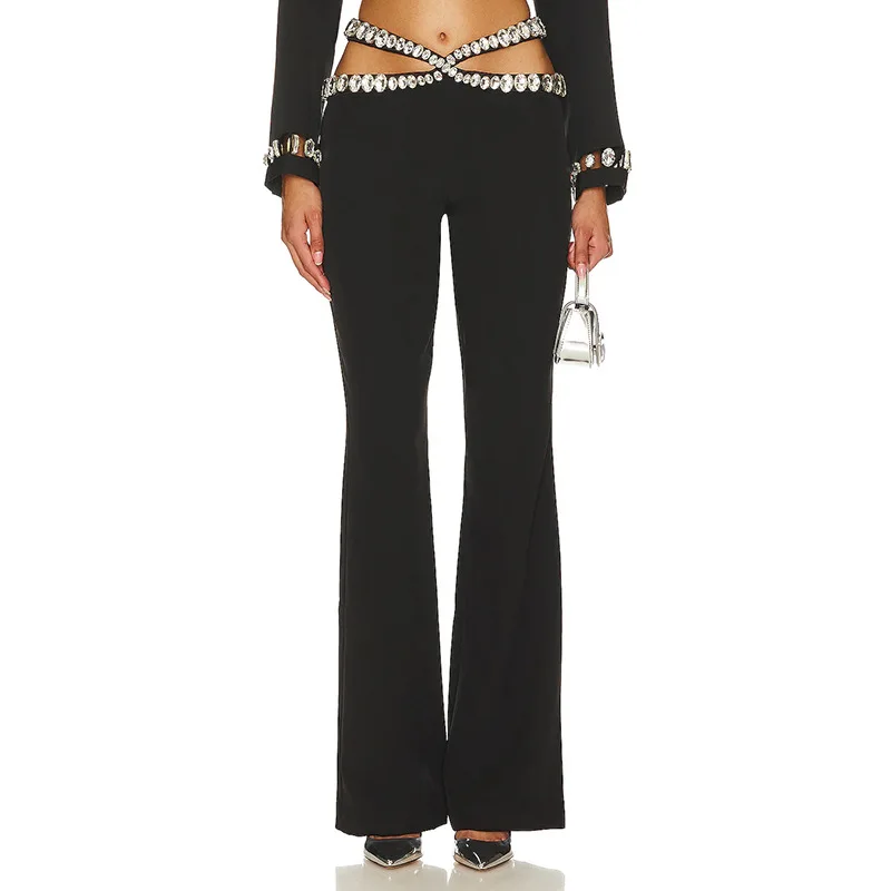 Новые модные облегающие брюки с кристаллами женские сексуальные повседневные