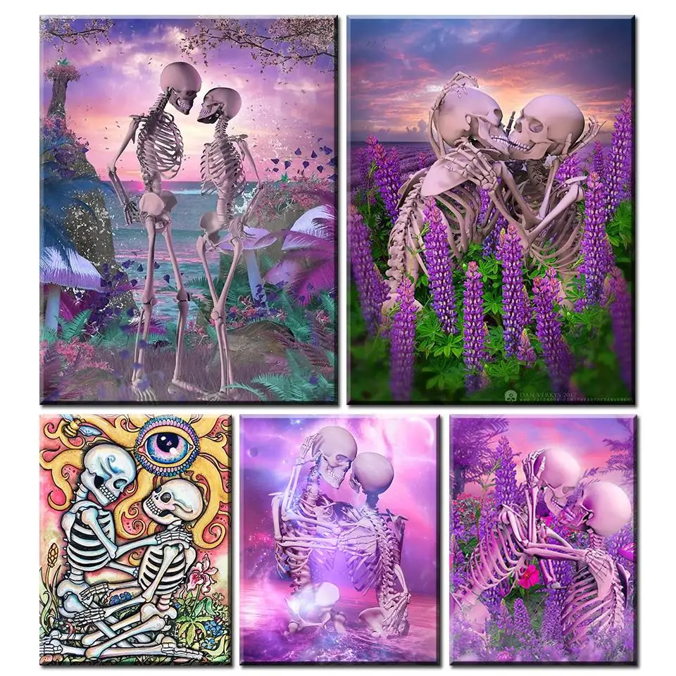 Skull Couple Diamond Art Painting New Arrival Embroidery Cross Stitch Sweet Love Rose Full Diamond Mosaic Romantic Gift S291