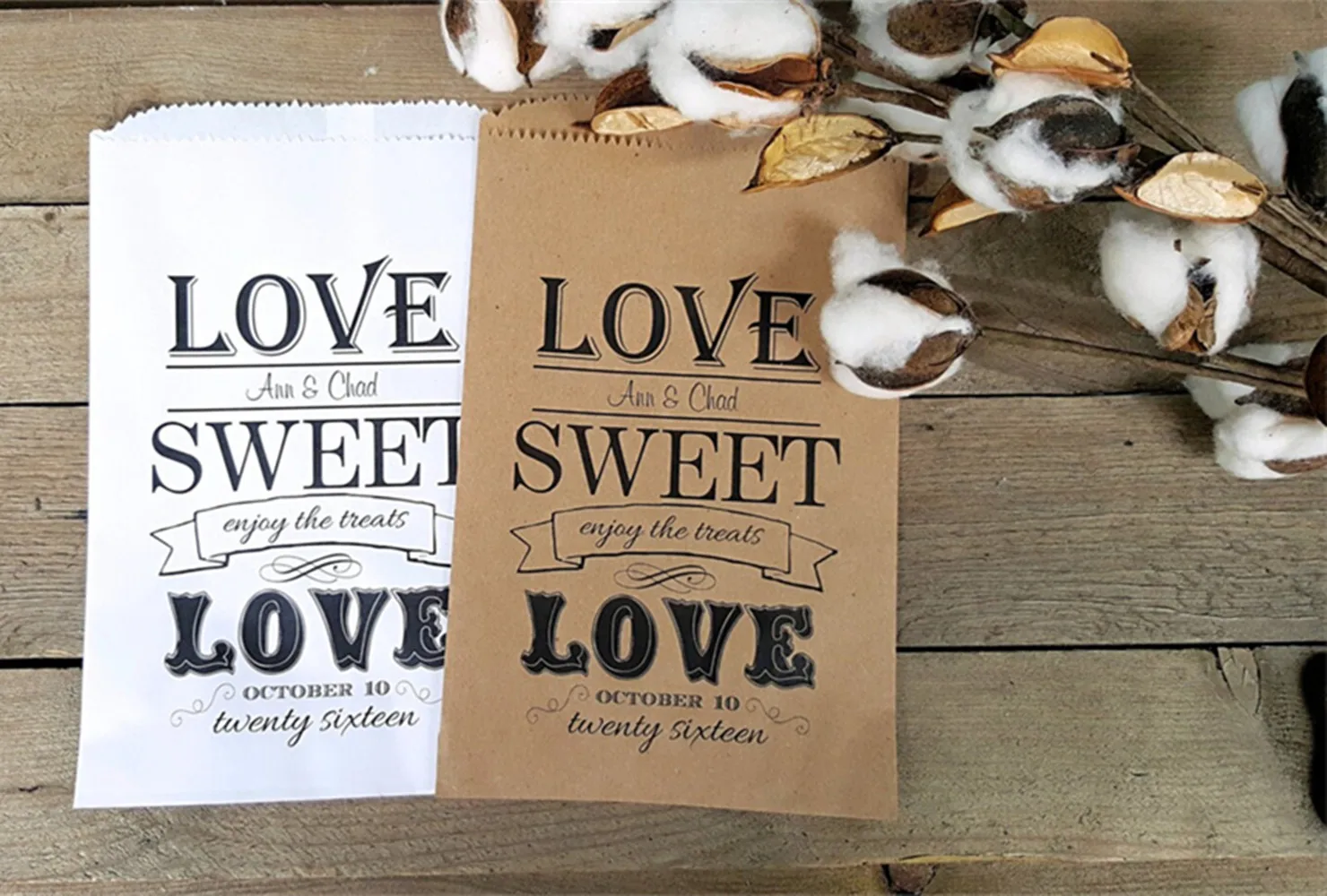 50 Wedding Favor Bags - Love Sweet Love- Rustic Wedding Favors - Favor Bags- Candy Buffet - Personalized Treat Bags - Farm Weddi