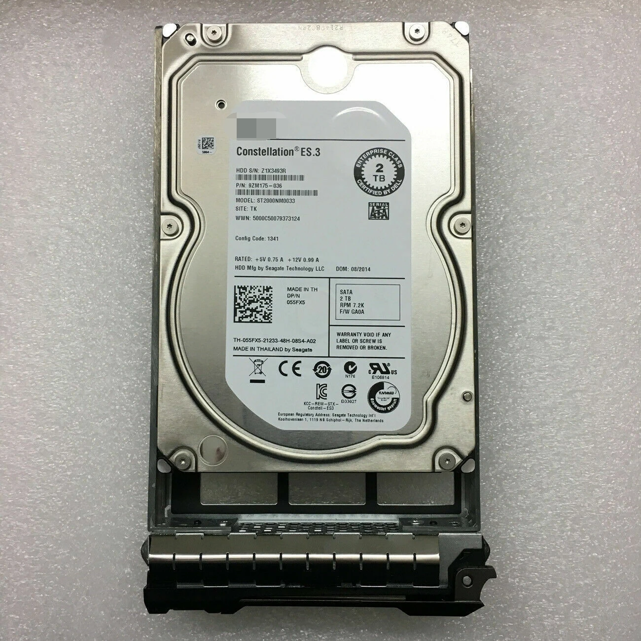 

Для DELL 55FX 5 2 ТБ 6G 7,2 K 3,5 SATA HDD ST2000NM0033 055fx5 9zm175-036 HDD с лотком