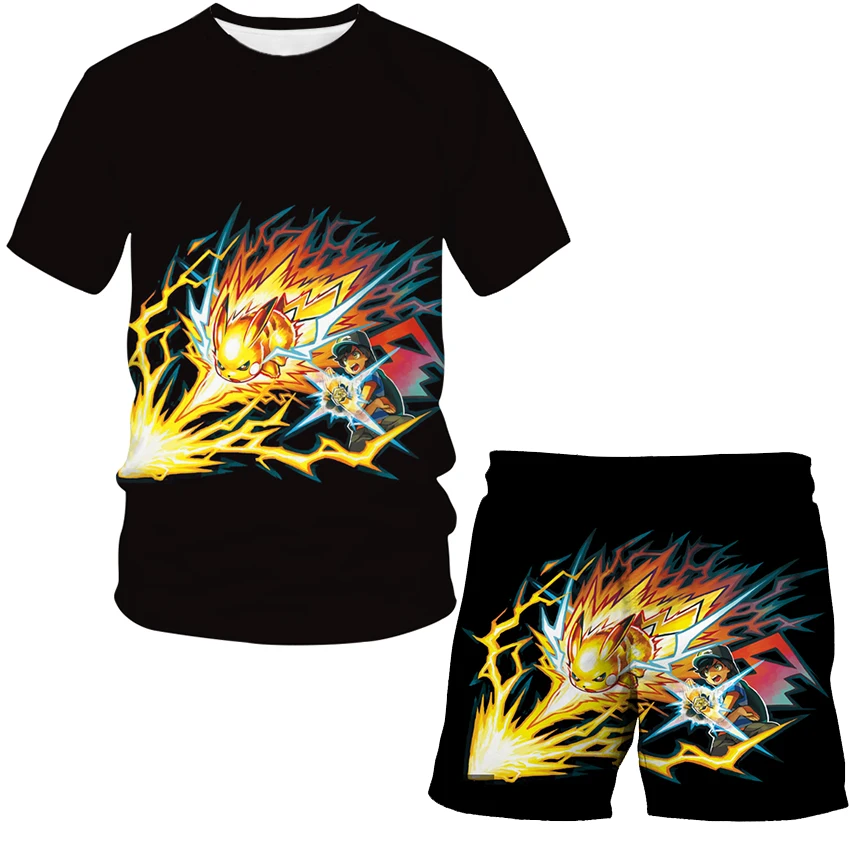 

New Kids 3D Boys Girls T shirts Short Pants Suit Summer Cartoon Pokemon- Children Clothing Sets Pokemon harajuku Fashion Outfits