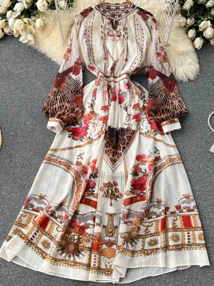 

Bohemian Women Floral Long Midi Dress Elegant Casual A-Line Maxi Beach Holiday Vestidos Spring Autumn New Fashion Robe Clothes
