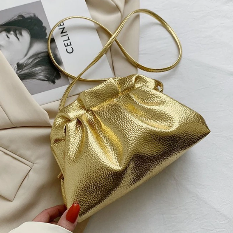 

BKQU модная Роскошная золотая сумка через плечо из искусственной кожи, простая сумка в форме облака, Повседневная легкая женская сумка через ...