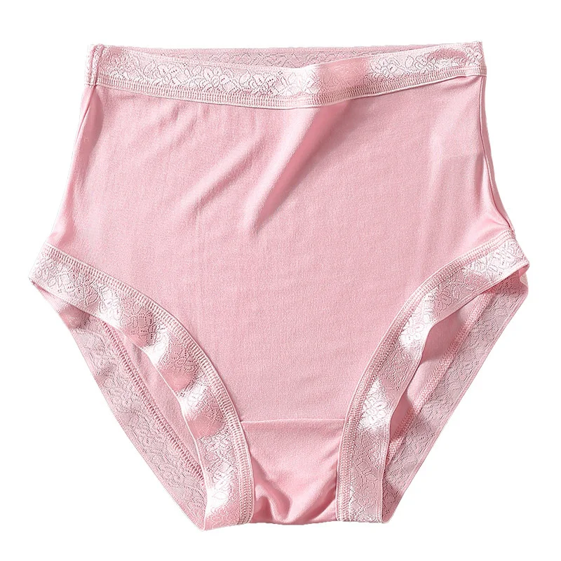 

Mulberry silk breathable and comfortable high waist underwear female lace Hip Wrap sexy large size traceless belly closed silk