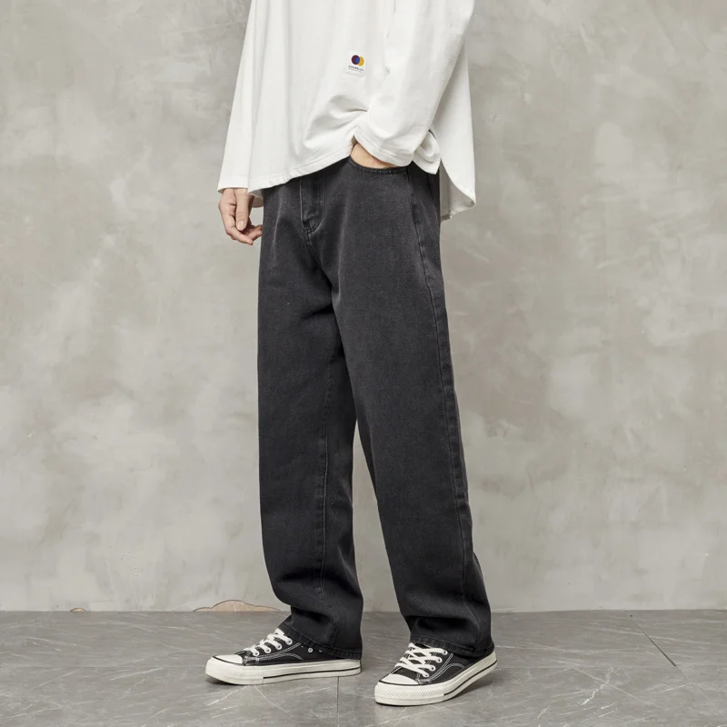 Blue Black Drawstring Baggy Jeans Men Fashion Casual Wide Leg Jeans Mens Streetwear Loose Hip Hop Straight Denim Pants Men S-2XL