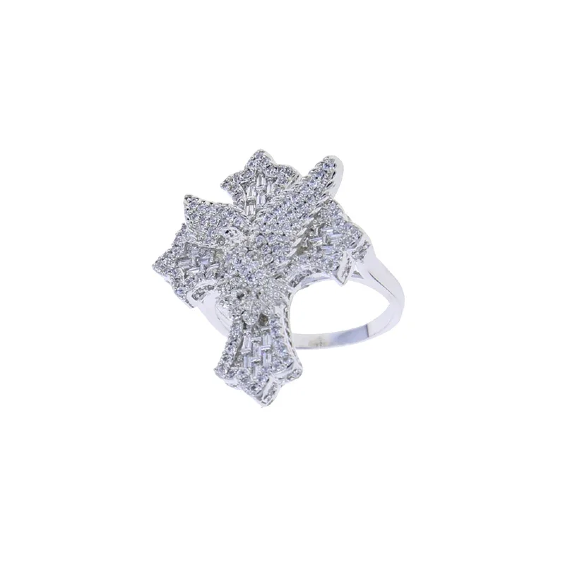 2024 ожерелье с крестом Iced Out Peace Dove для мужчин зубец кубический цирконий блестящий