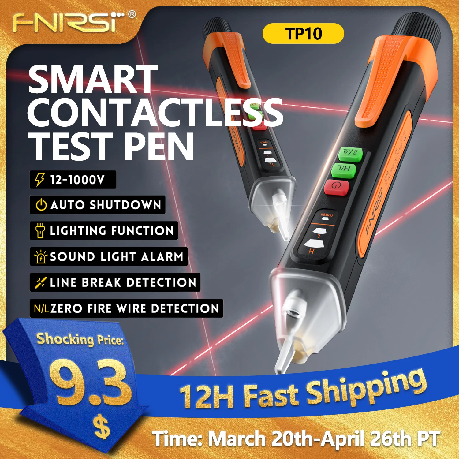 

FNIRSI TP10 умный бесконтактный Тестер напряжения 12-1000 В