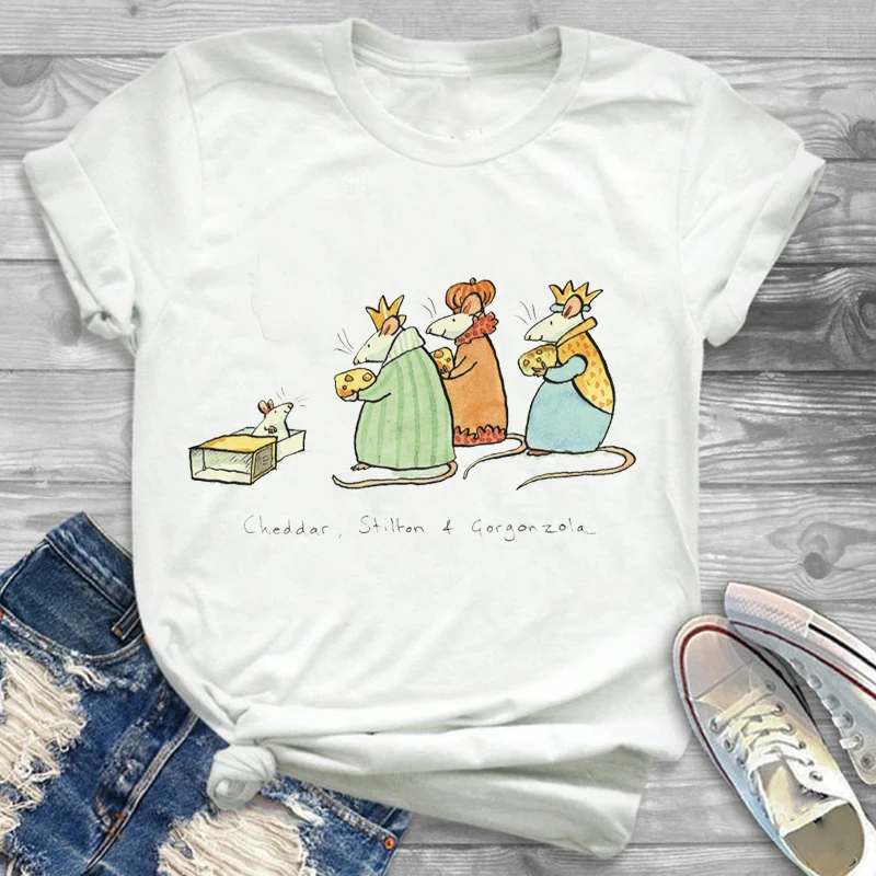 

Trendy Christmas Fun Cartoon Print Round Neck T-Shirt Top T-Shirt Short Sleeve Fashion Casual Women'S Pattern Plus Size T-Shirt