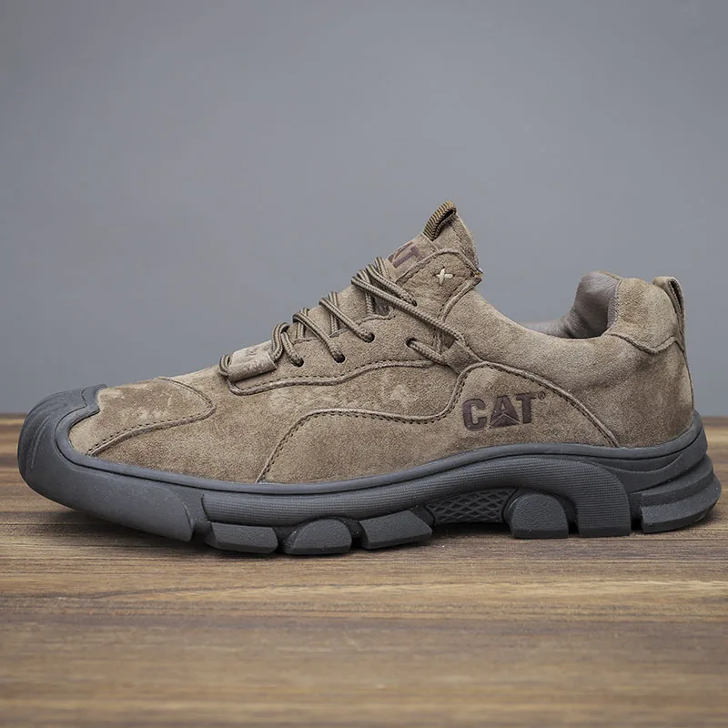 HIKEUP Men's Casual Leather Shoes Toe Workwear Shoes Trendy Pigskin CAT Suede Non-slip Sole Comfort Stable and Hard-wearing