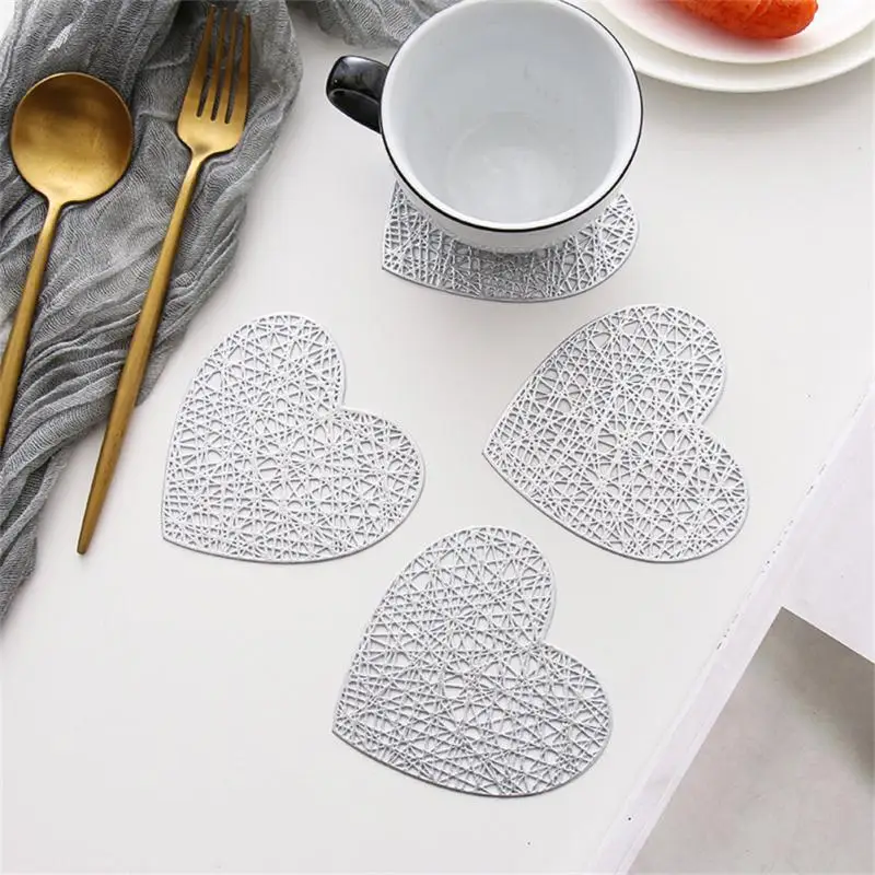 

Table Bowl Mats Luxury Coasters Insulation Pad Heart Leaf Shape Mats Pvc Placemat 1pcs Dinner Plate Mats Creative Cup Mat