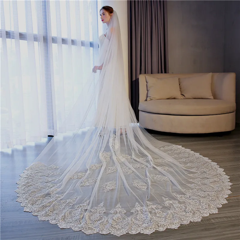 

Фата свадебная кружевная женская, аксессуары для свадебного платья, для невесты, аксессуары для собора, 2023
