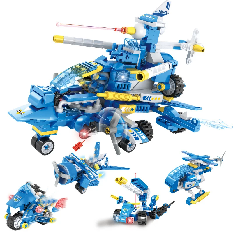 

375 Pcs 4 in 1 Plane Car Educational Assembled Models Building Blocks Compatible Small Bricks Toys for Children