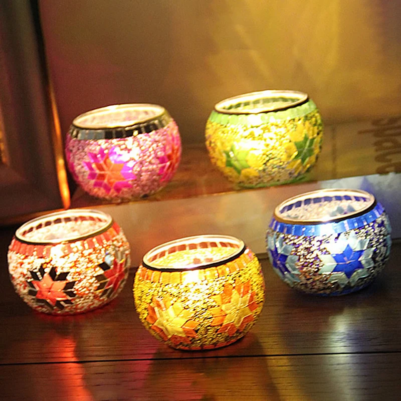 

Snowflake Mosaic Glass Candle Holder European Color Romantic Candlelight Dinner