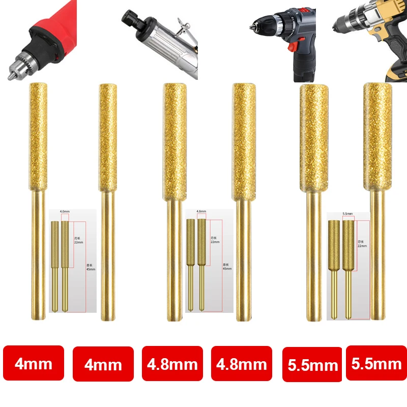 

4/6pcs Diamond Coated Cylindrical Burr 4/4.8/5.5mm Chainsaw Sharpener Stone File Chain Saw Sharpening Carving Grinding Tools