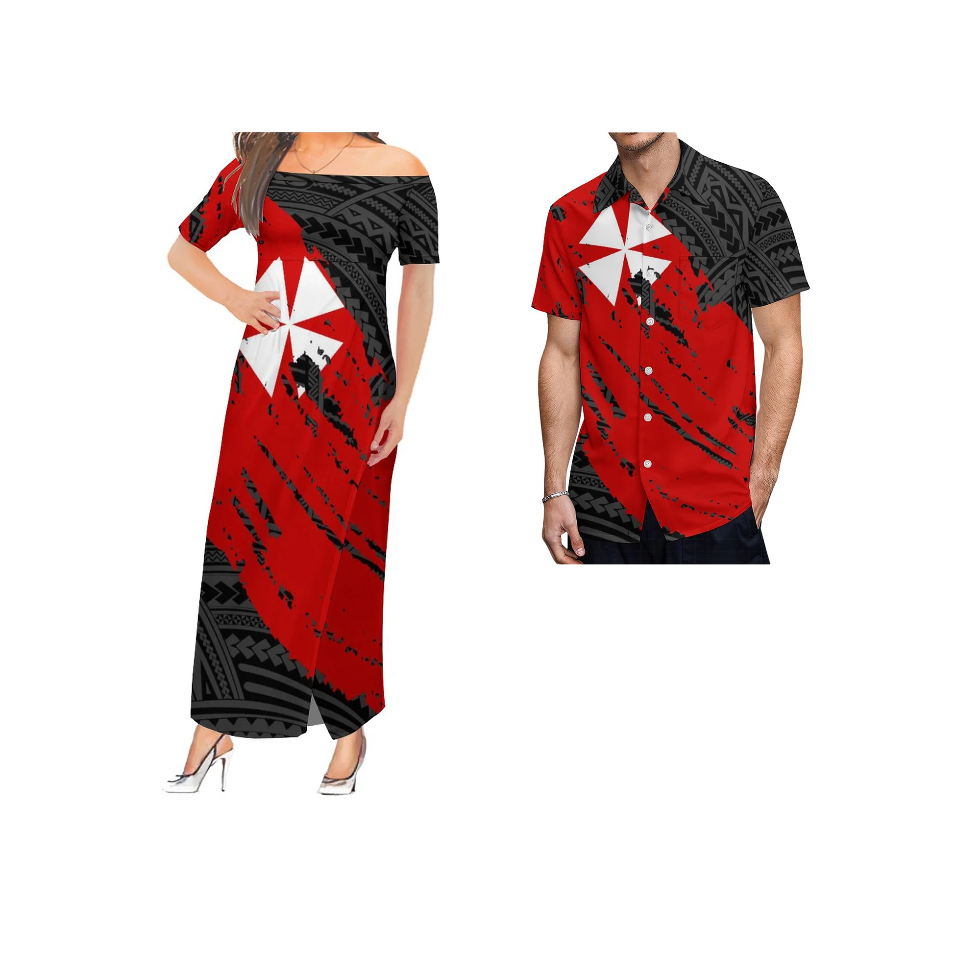 

Latest Lady Elegant Short Sleeve Side Slit Casual Dress Tonga Polynesian Womens Clothing Samoa Tribal Tatau Dresses