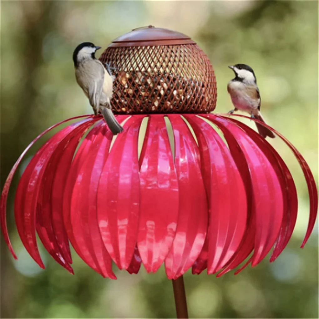 

Pink Coneflower Bird Feeder Outdoor Decoration Window Garden Flower Rust Resistant Bird Supplies Standing Feeding Tool Dropship
