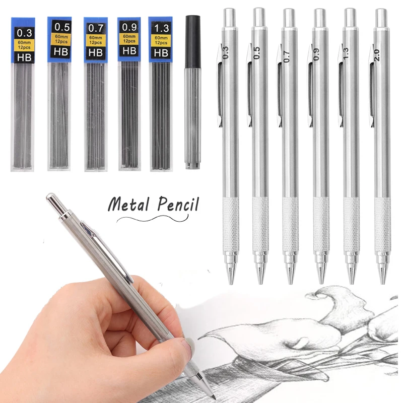 

Набор механических карандашей 0,3, 0,5, 0,7, 0,9, 1,3 мм, автоматическая ручка для рисования и набросков, для творчества, дома, офиса, школы