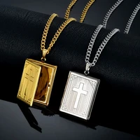 fashion religion cross bible book pendant necklace christian choker anniversary gifts photo box frame link chain jewelry unisex