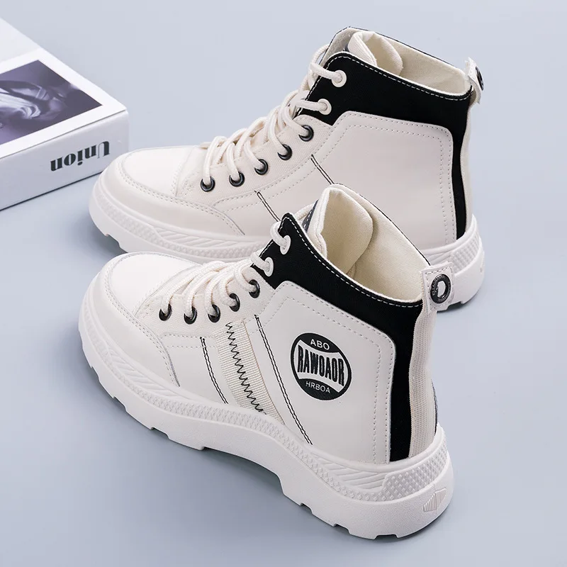 

Thick Heel Short Tube Women Boots Leather Thick-soled Lace-up Shoes Fashion Winter 2022 Autumn New