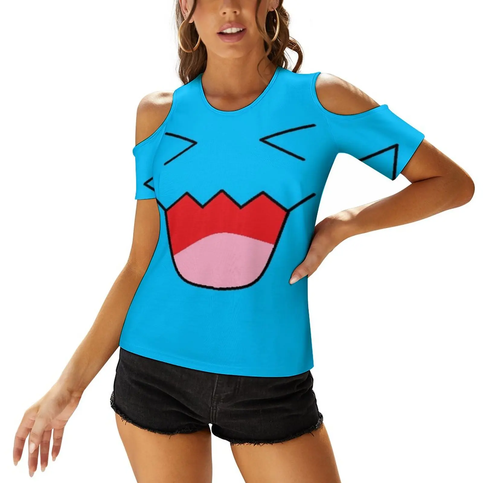 Женские топы с коротким рукавом круглым вырезом и ремешком на плече