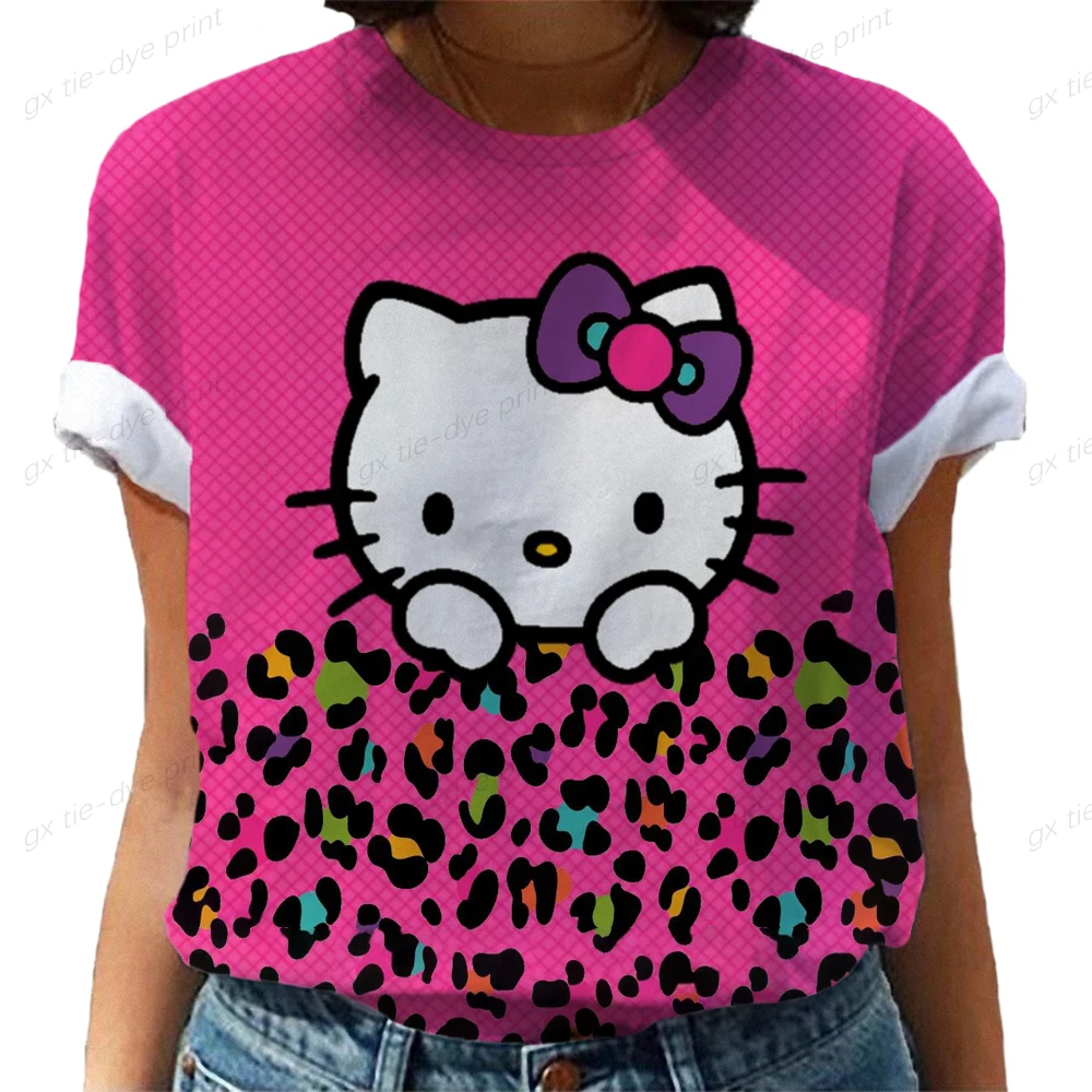 

Fashion Hello Kitty Print Trend 90s Summer Female Tee Shirt Lady Short Sleeve Print Clothes Women Cartoon Graphic T-shirt Y2K