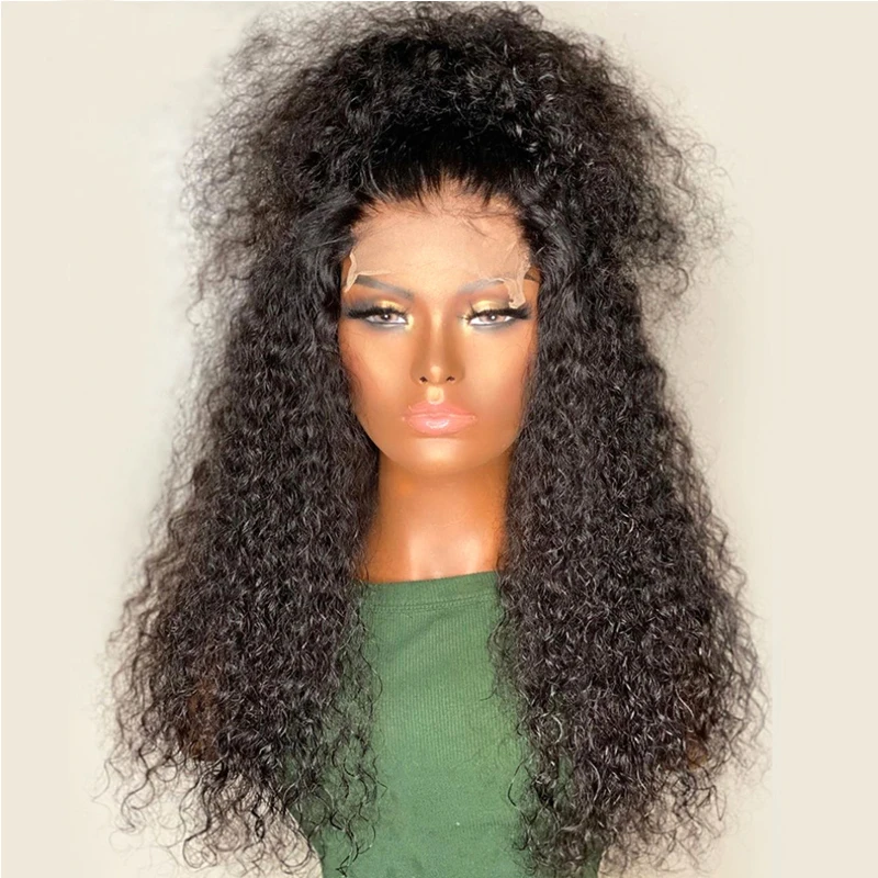 180%Density 26Inch Soft Long Brazilian Kinky Curly Pre Plucked Glueless Lace Front Wig For Women With Baby Hair Heat Temperature