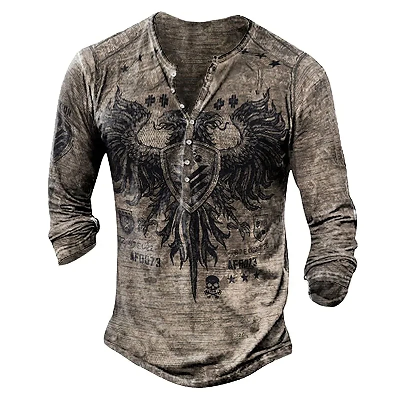 

Spring Fall 2022 Vintage Henry Men's Long Sleeve Shirt 3d Biker Gothic Long Sleeve T Shirt Men's Punk Streetwear Top