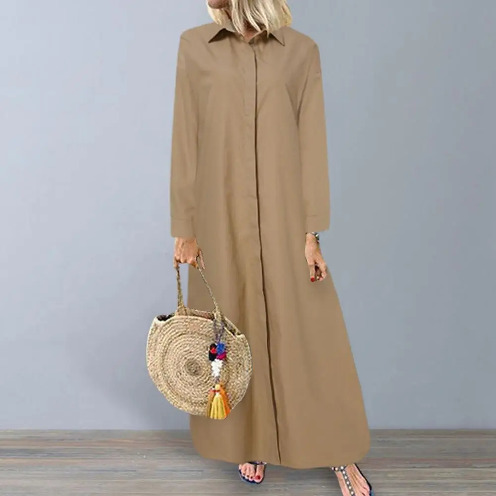 

Lady Maxi Dress Ankle Length Summer Shirt Dress Long Sleeve Simple Style Lady Maxi Dress Women Garment
