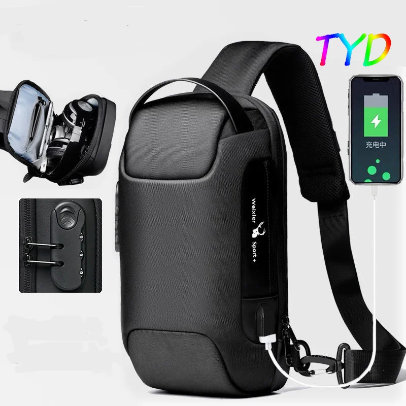 Fashion Men's USB Multifunction Anti-theft Shoulder Bag Crossbody Sling Bag Travel Messenger Chest Pack For Male Female Women
