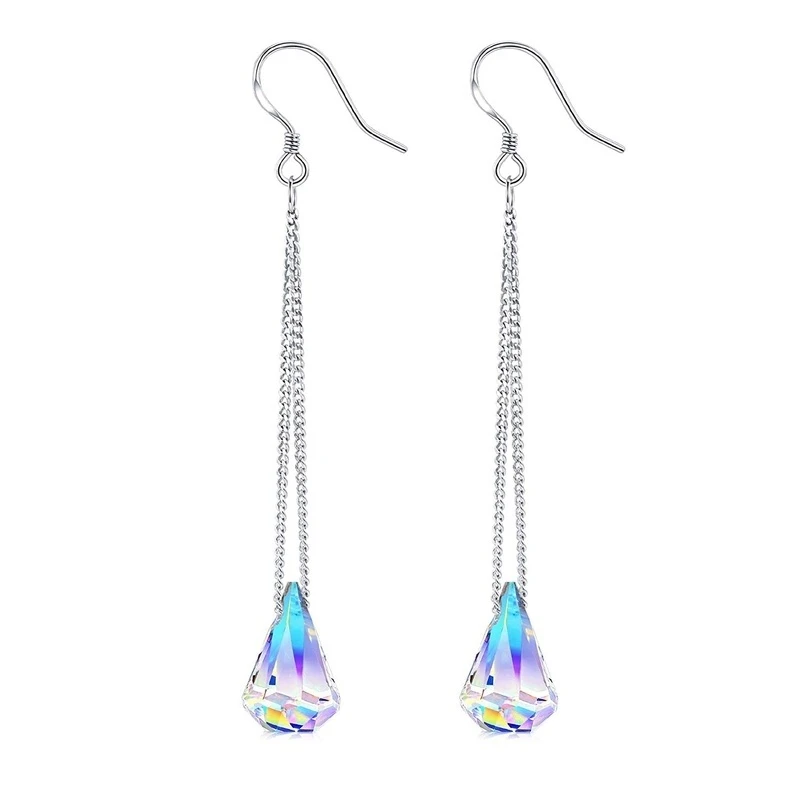 

Fashion Silver Crystal Stud Earrings Women Aurora Crystals Charm Earring Wedding Jewelry Gift
