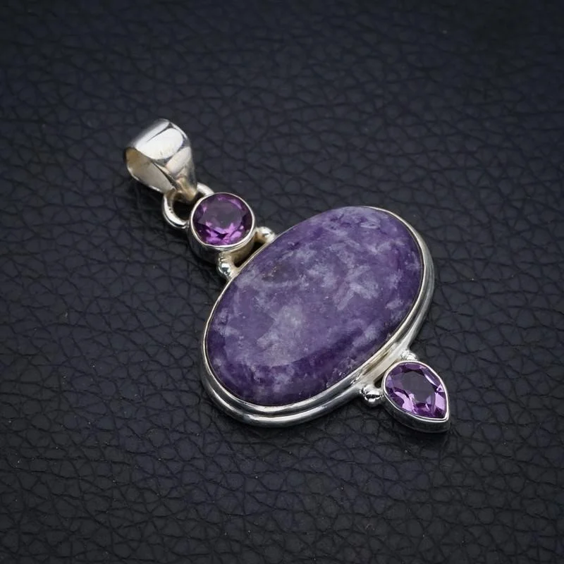 

StarGems Purple Lepidolite AmethystHandmade 925 Sterling Silver Pendant 1.75" F4031