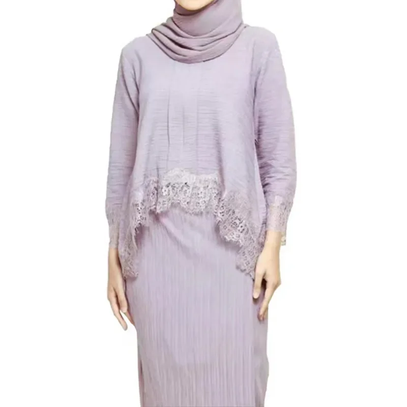 2 шт. Абая мусульманские женщины кружевные плиссированные топы макси-юбка