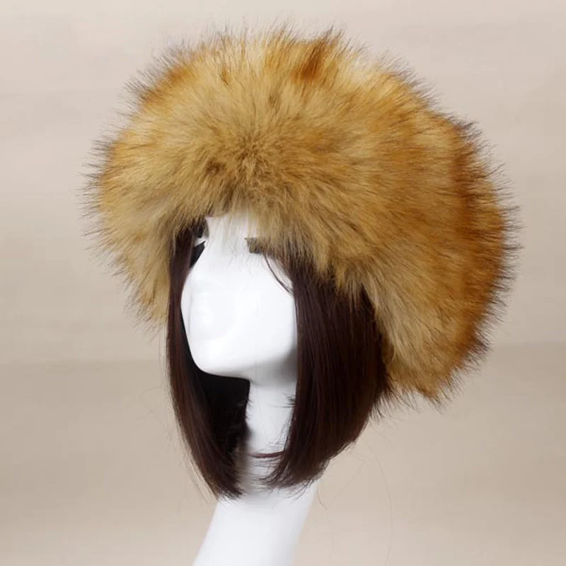 

Women Hats Headband Winter Earwarmer Ski Hats Russian Tick Fluffy Imitation Fox Fur Cap Empty Top