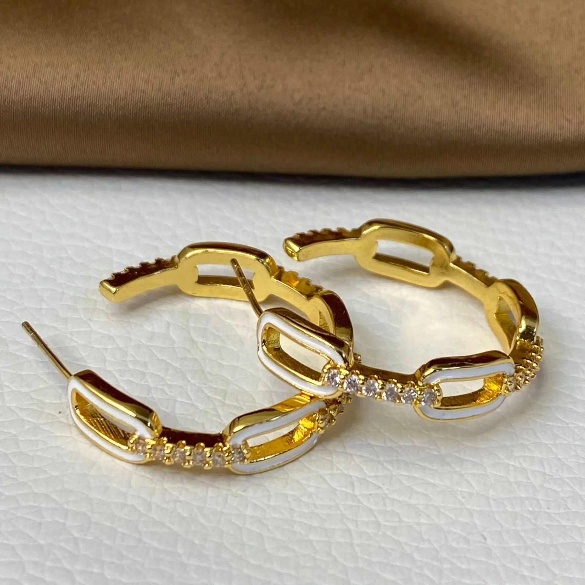 

Luxury Jewels 14K 10K Gold Filled Zircon Chunky Hoop Modern Earrings For Women White Enamel CZ Stone Big Ring Circle Earrings