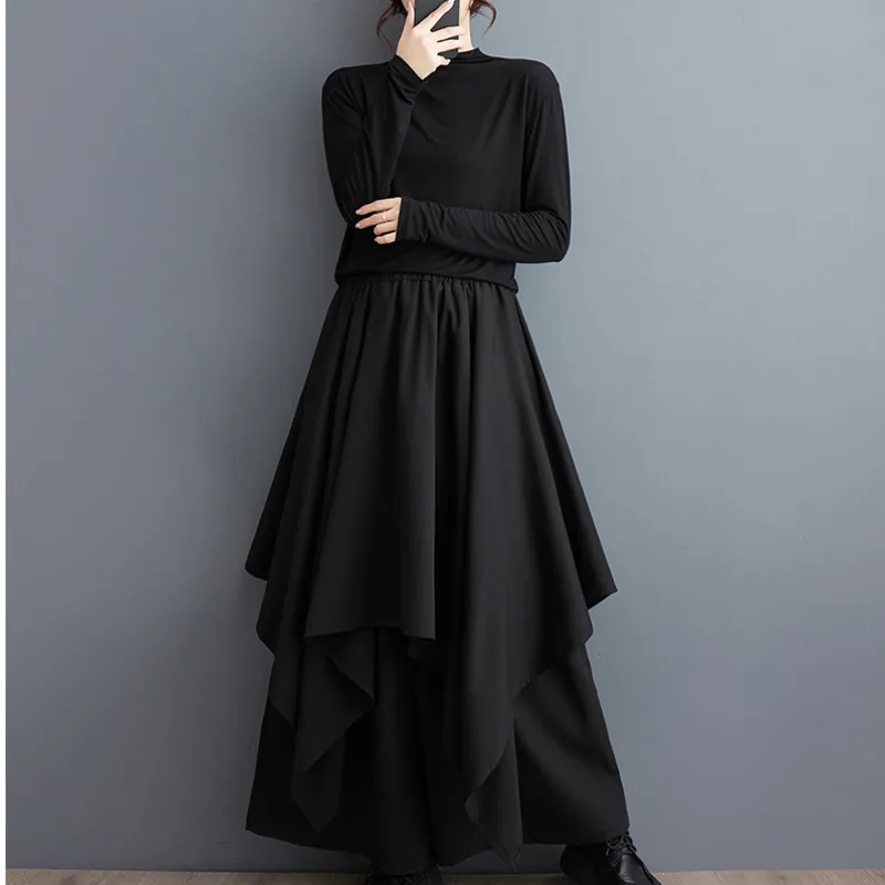 Женские широкие брюки с высокой талией #2963 женские ассиметричные разрезом