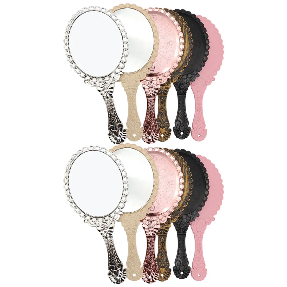 

Mirror Hand Makeup Vintage Handheld Mirrors Retroportable Handle Travel Beautycompact Embossed Vanitytabletop Oval Metal Small