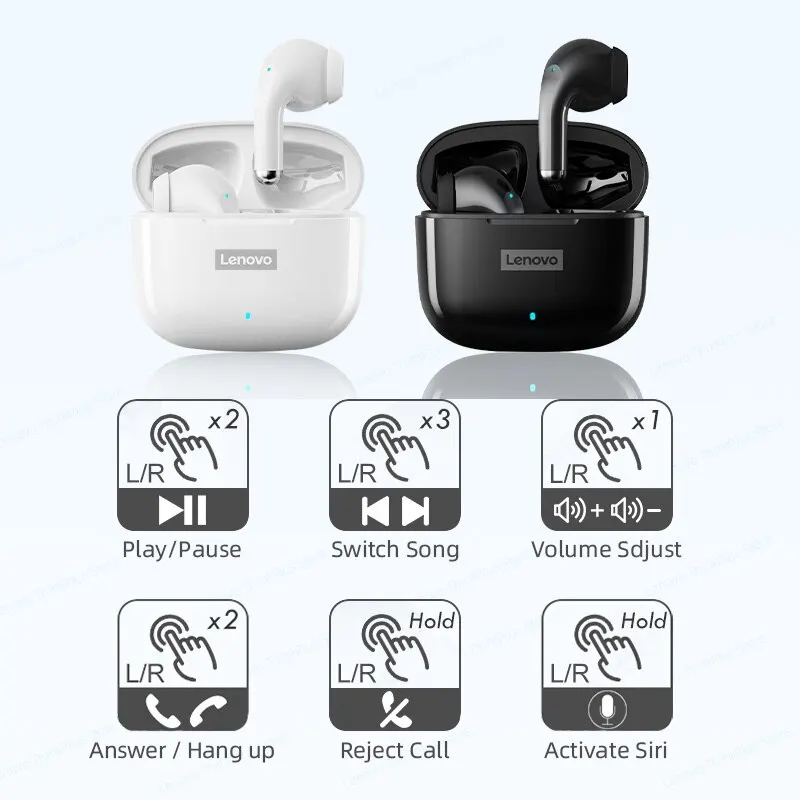 Lenovo LP40 Pro Earphones Bluetooth 5.0 Wireless Sports Headphone Waterproof Earbuds with Mic Touch Control TWS Headset images - 6