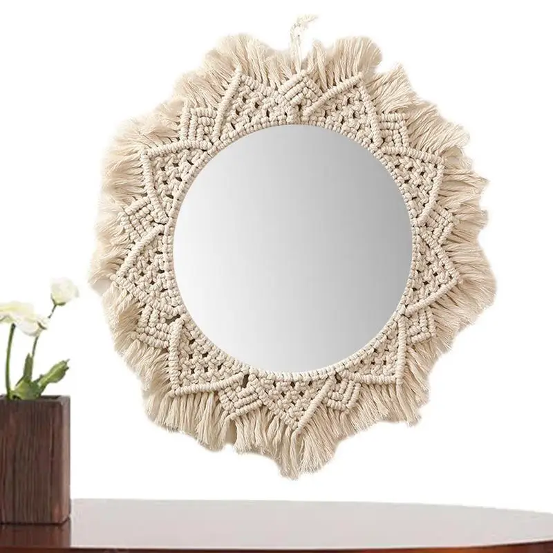 

Round Makeup Mirror Cotton Rope Art Decoration Home Decor Lightweight Practical For Apartment Living Room Bedroom Baby Nursery