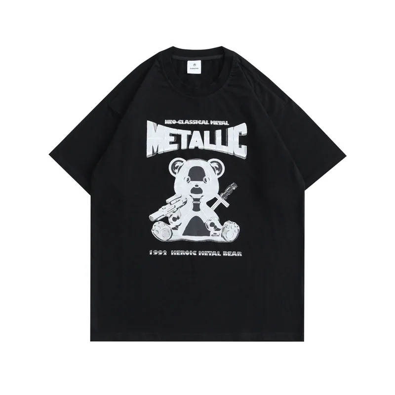 

European and American Hip Hop Bear Short Sleeve T shirts Mens Loose Casual Couple Top for Summer