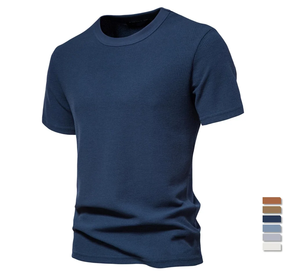

Solid Color Waffle T-shirts For Men Casual Brand Quality Short-sleeved Men's Tees New Summer Fashion Designer Tops Male T-shirts