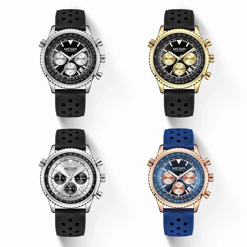 MEGIR брендовые оригинальные роскошные модные часы для мужчин деловые силиконовые