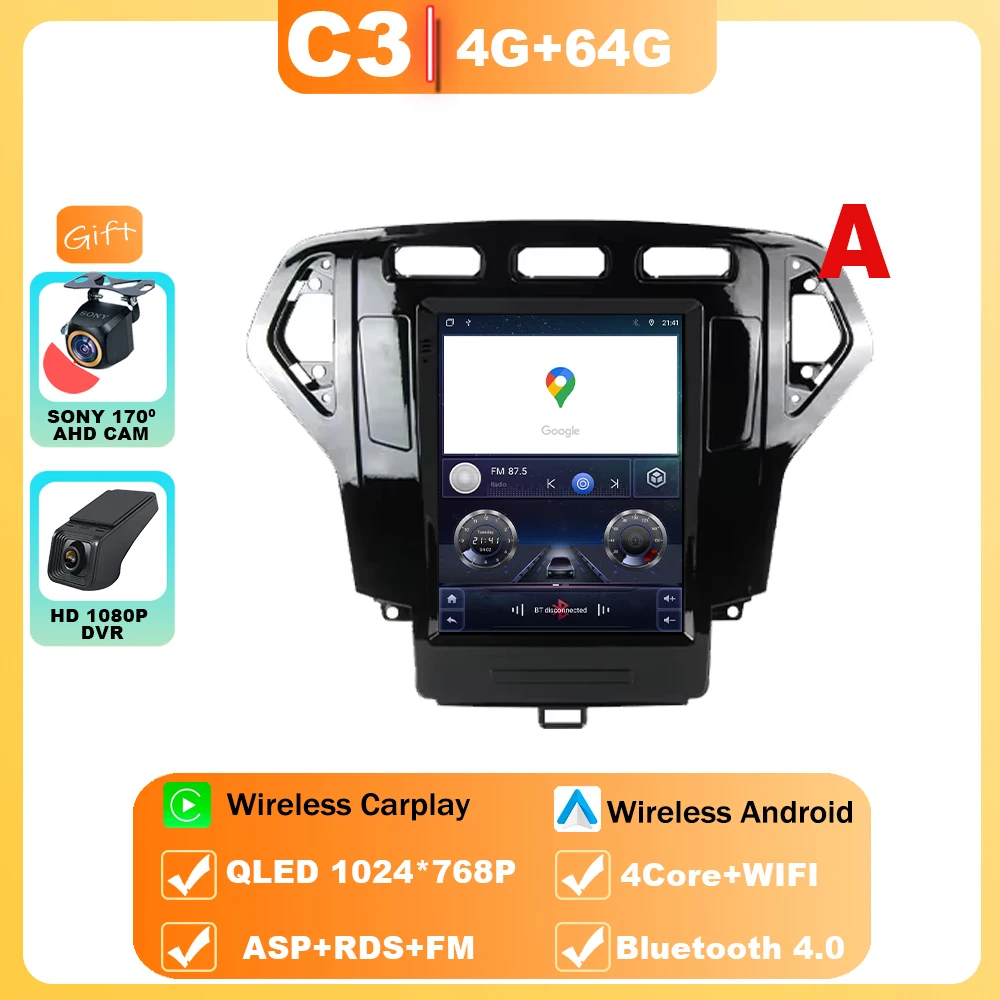 

9,7-дюймовый Android 15 авто радио для Ford Mondeo mk4 Galaxy A/C 2006-2010, мультимедийный плеер, GPS navi, стерео, экран 2din, 4G Carplay