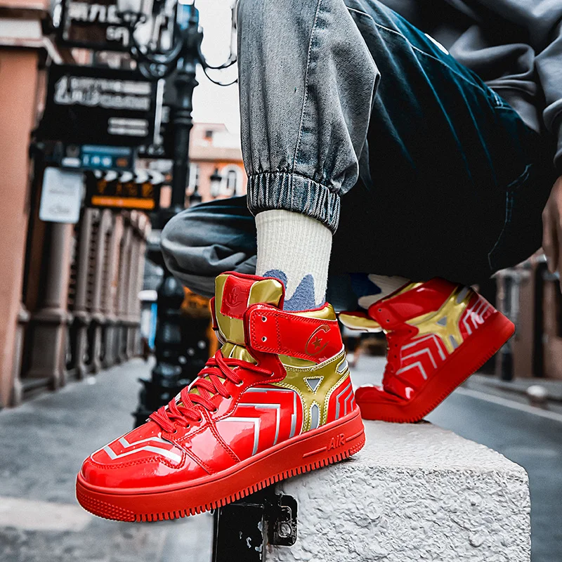 

Leaping wolf men's shoes high-top sneakers men's trend reflective Iron Man high-top couple shoes red running shoes